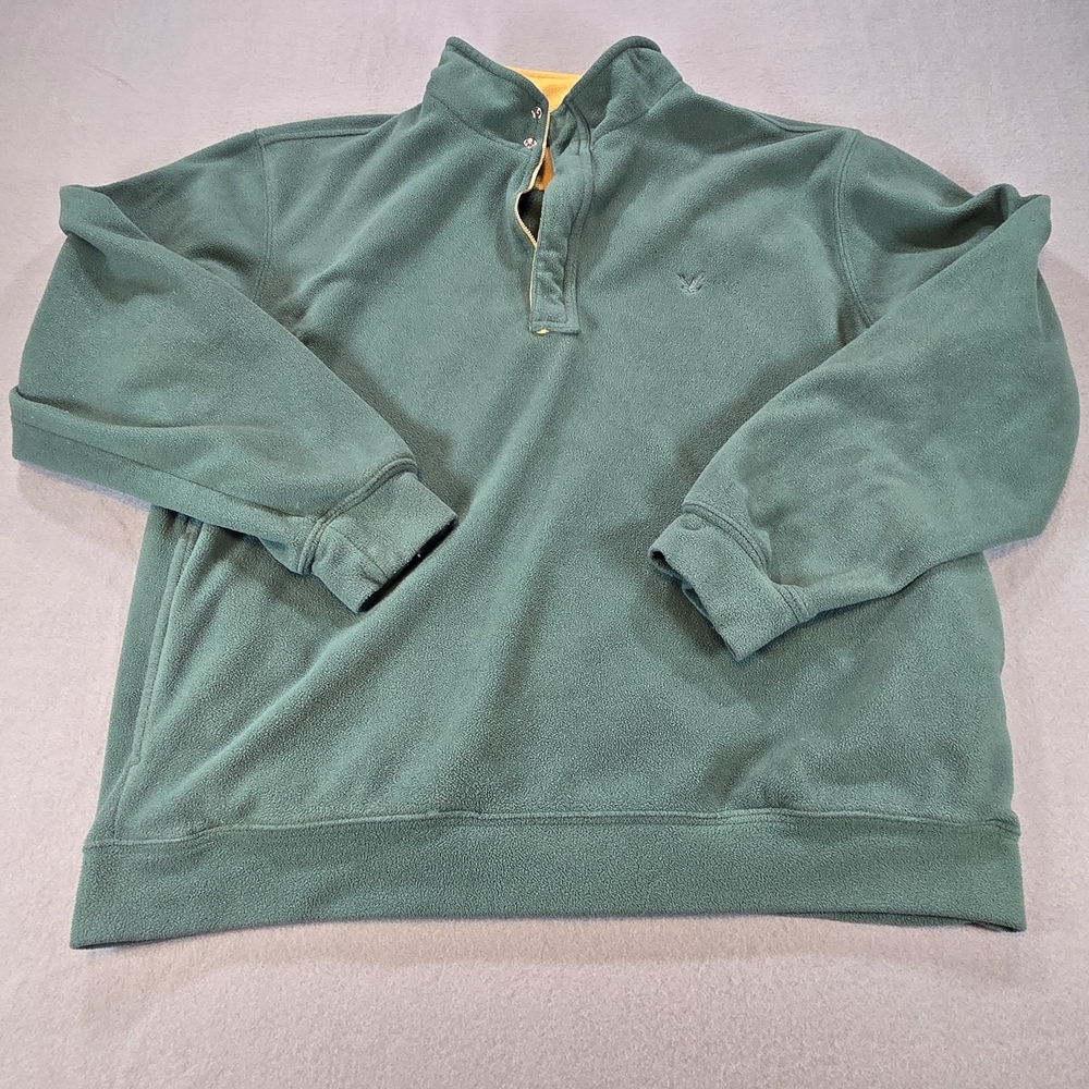 Lyle & Scott Fleece Pullover Mens‎ Medium Green 1/4 Zip Snap Mock Neck Logo